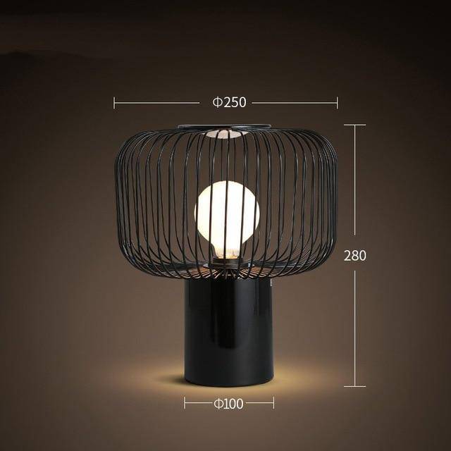 LED design table lamp with lampshade rounded metal cage in black