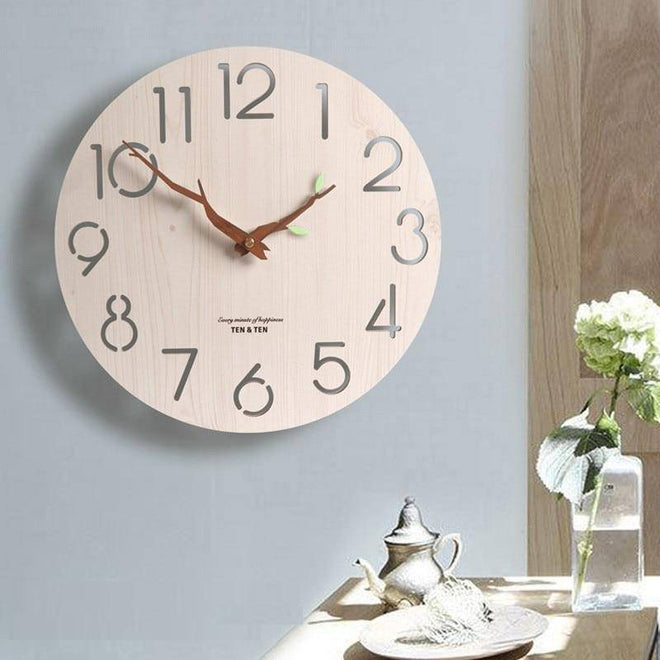 Horloge murale scandinave en bois 30cm avec aiguilles branches d'arbres Trunck