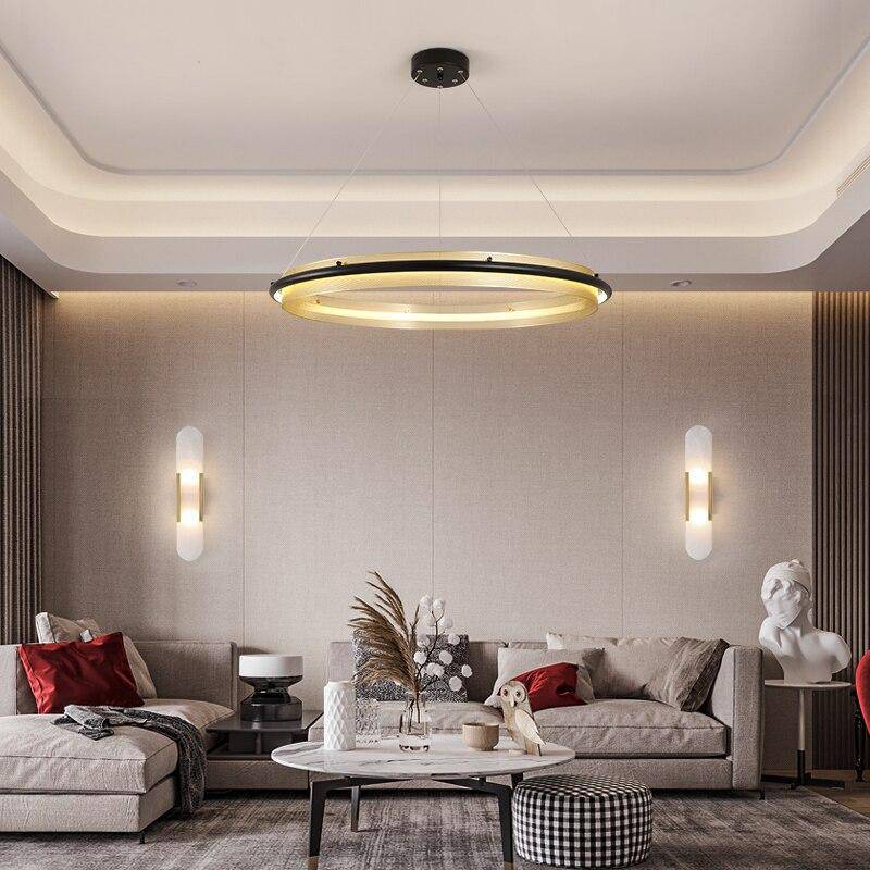 Lustre design à LED avec anneau en métal doré Luxury
