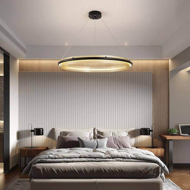 Lustre design à LED avec anneau en métal doré Luxury