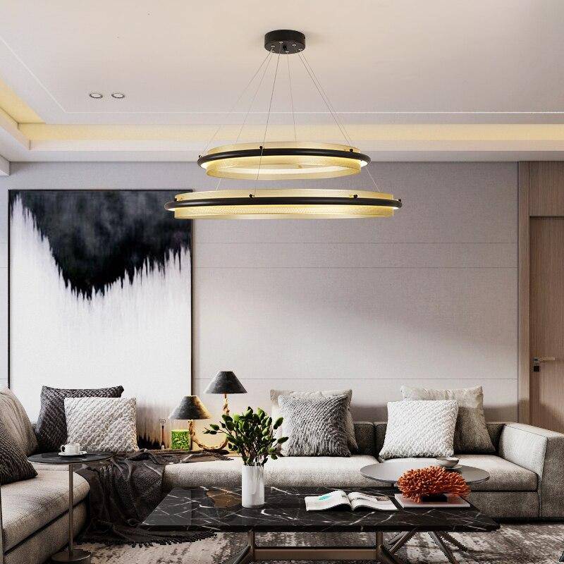 Lustre design à LED avec anneau en métal doré Luxury