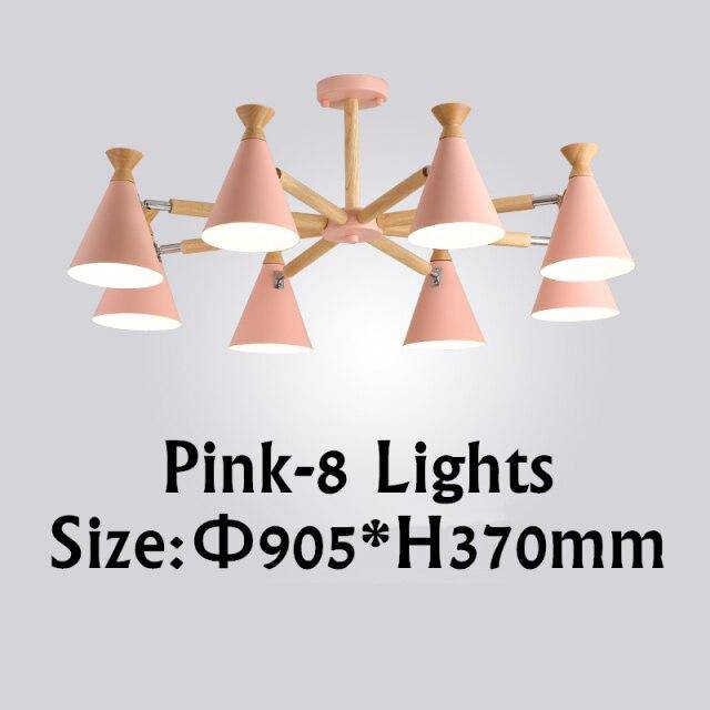 Lustre moderne à LED en bois avec abat-jour métal coloré - vue 16 sur 19