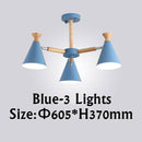 Lustre moderne à LED en bois avec abat-jour métal coloré