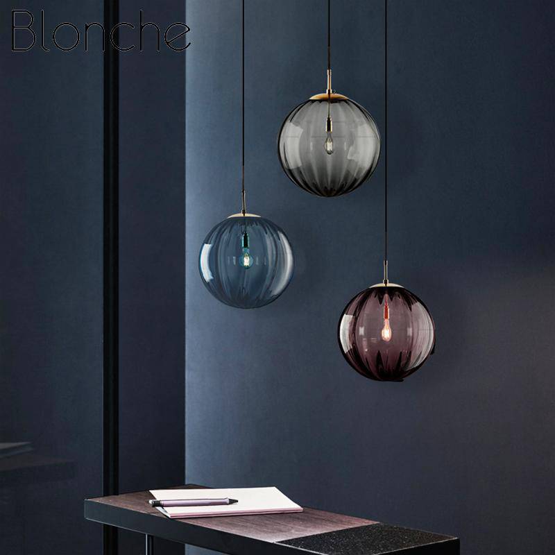 Suspension moderne LED en boule de verre colorée - vue 5 sur 10