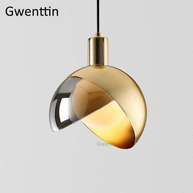 Lámpara de suspensión design LED con pantalla esférica de metal dorado Loft