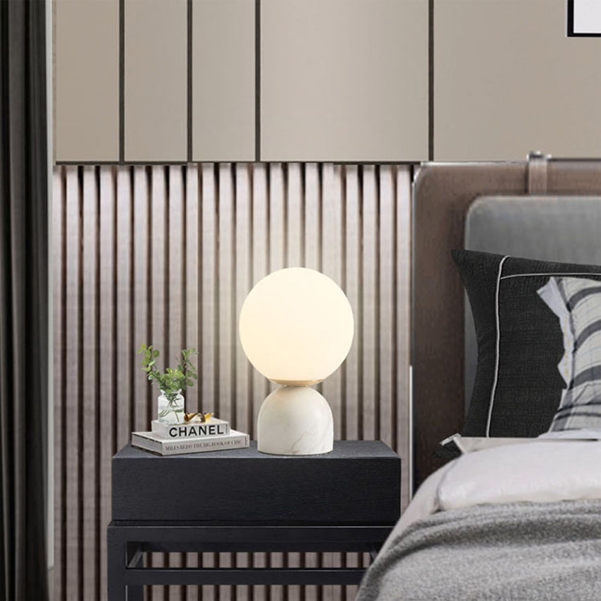 Lampe à poser moderne ronde et base style marbre Bailey - vue 6 sur 8
