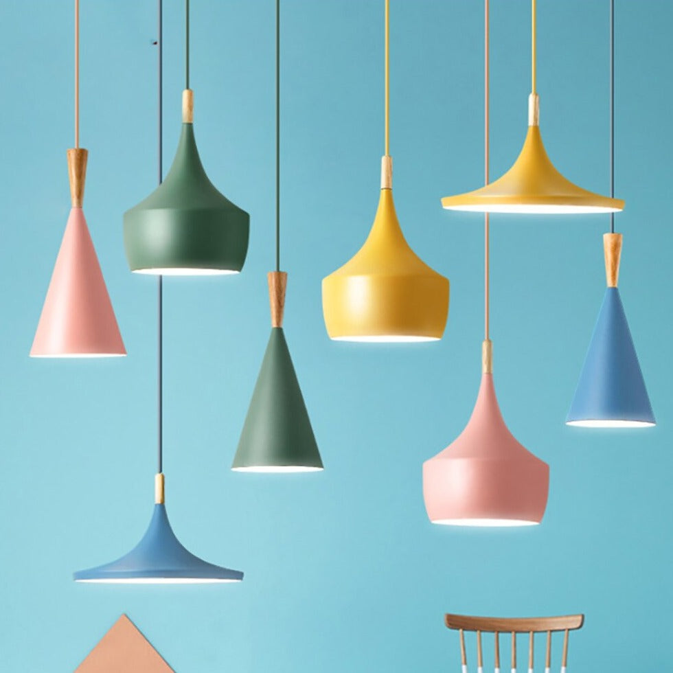 Suspension moderne LED abat-jours différents et colorés Alda - vue 2 sur 22