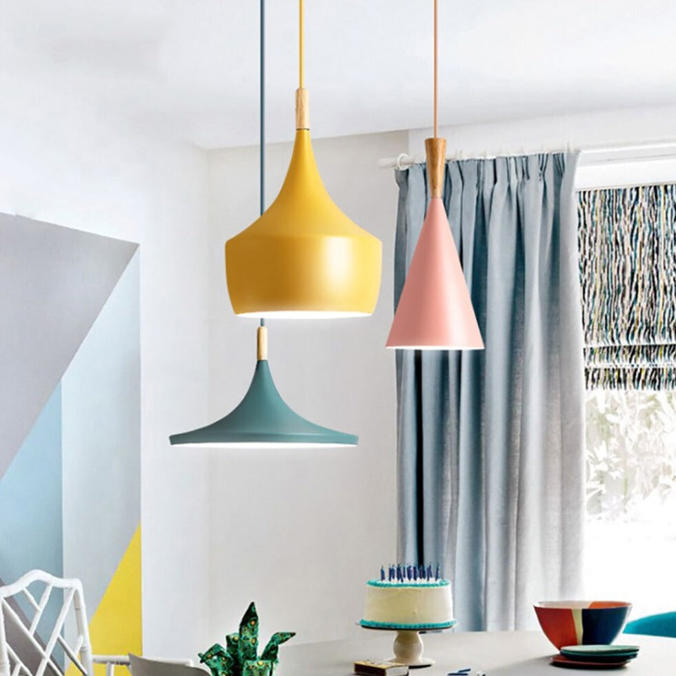 Suspension moderne LED abat-jours différents et colorés Alda - vue 3 sur 22