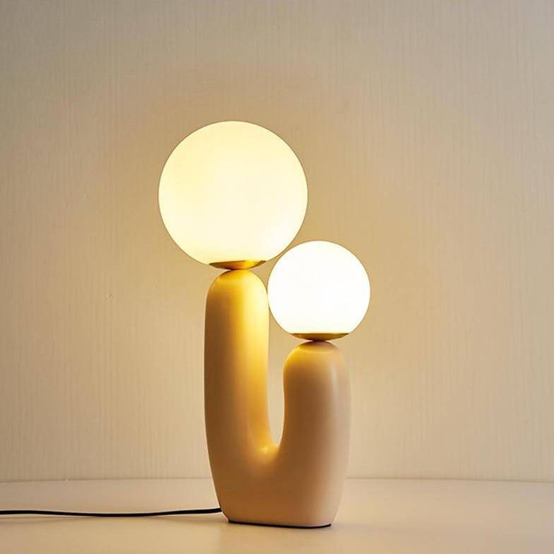Lampe de chevet design LED en résine rose et double boule en verre