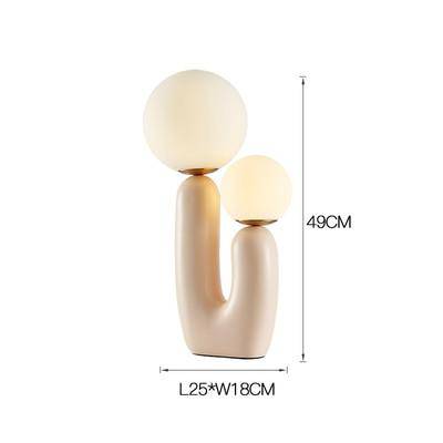 Lampe de chevet design LED en résine rose et double boule en verre