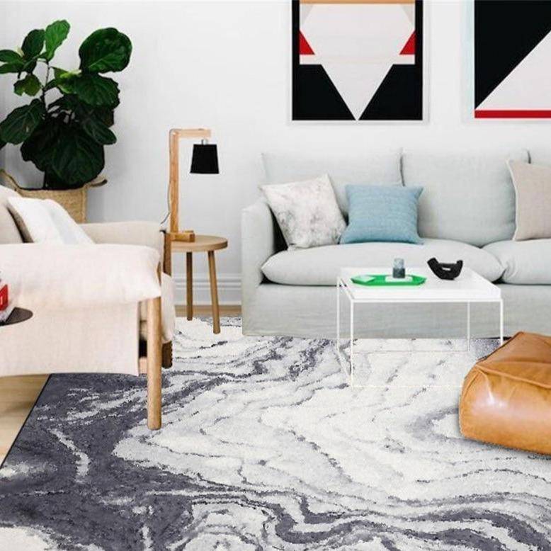 Tapis rectangle moderne noir et blanc style abstrait Rug - vue 3 sur 3