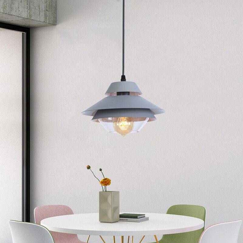 Retro LED pendant with coloured metal and glass lampshade