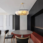 Lustre rond design LED en plumes colorées