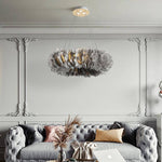 Lustre rond design LED en plumes colorées