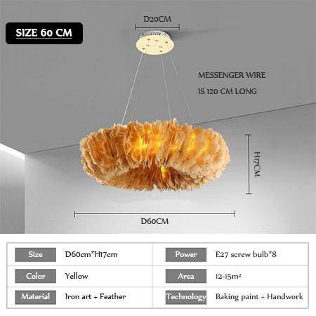 Lustre rond design LED en plumes colorées - vue 13 sur 25