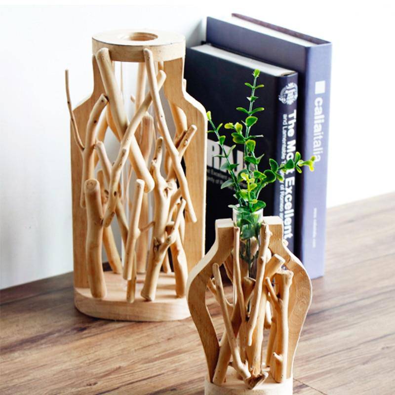 Vase design en verre avec socle en bois style Hydro - vue 4 sur 13