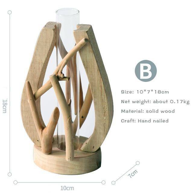 Vase design en verre avec socle en bois style Hydro