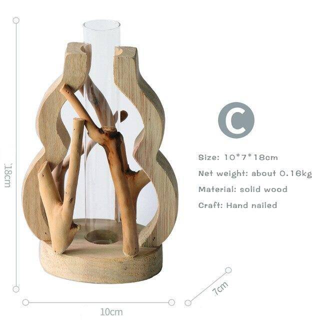 Vase design en verre avec socle en bois style Hydro