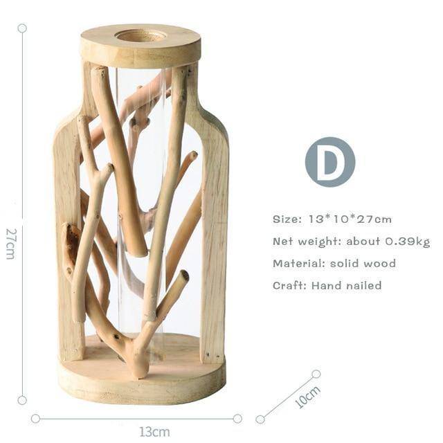 Vase design en verre avec socle en bois style Hydro