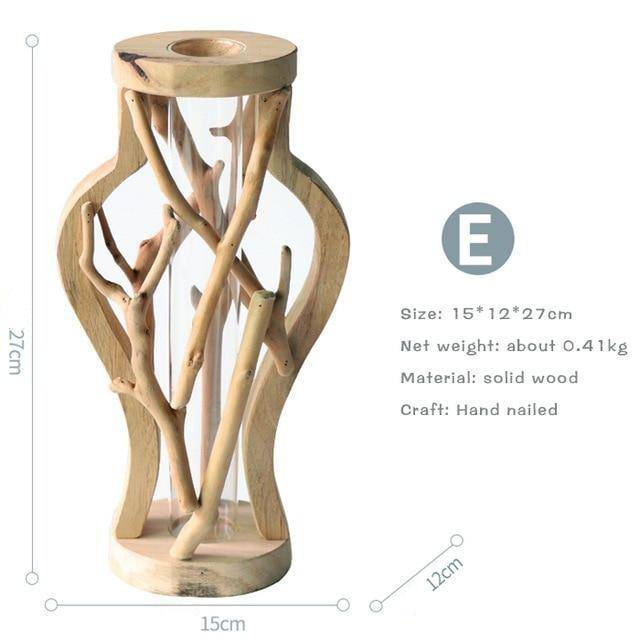 Vase design en verre avec socle en bois style Hydro