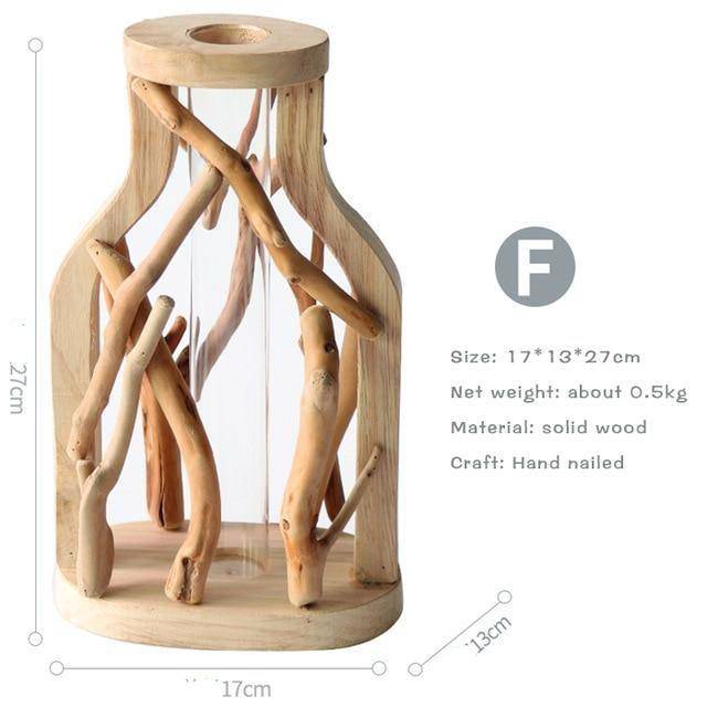 Vase design en verre avec socle en bois style Hydro