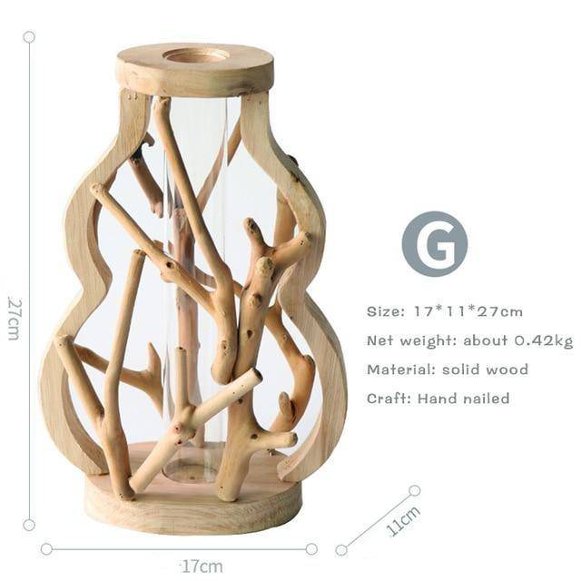 Vase design en verre avec socle en bois style Hydro
