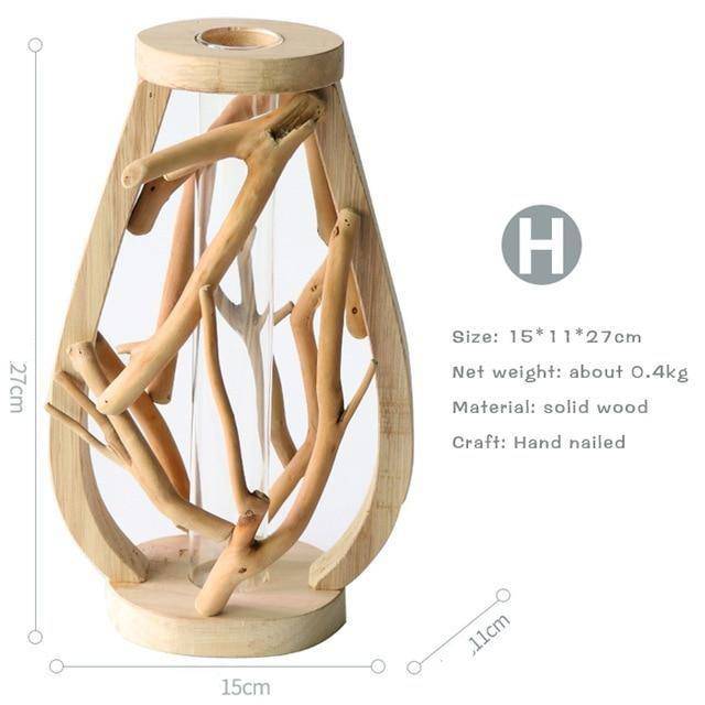Vase design en verre avec socle en bois style Hydro