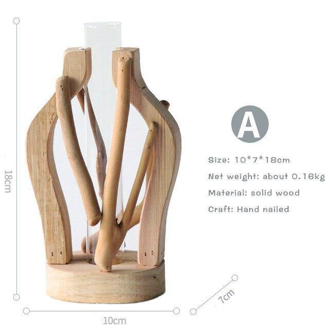 Vase design en verre avec socle en bois style Hydro