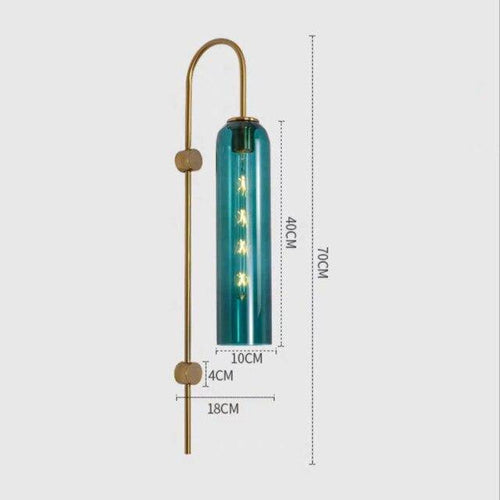 Applique murale design à LED avec abat-jour allongé en verre coloré et métal