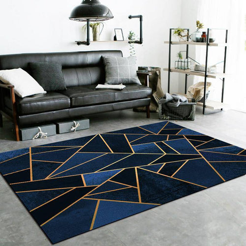 Tapis rectangle géométrique bleu et doré Rugs