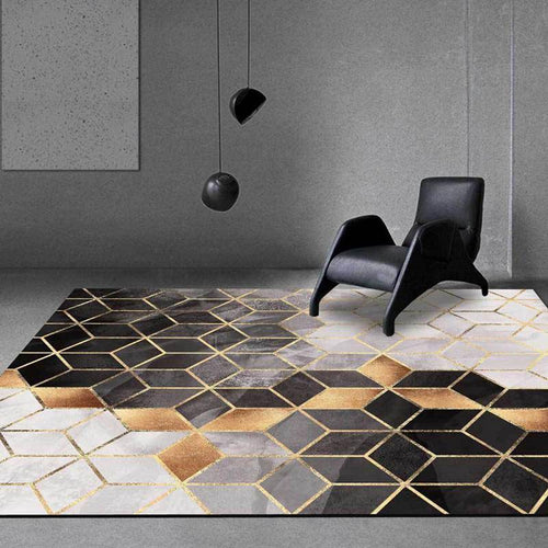 Geometric rectangle carpet with grey and white cubes Rugs