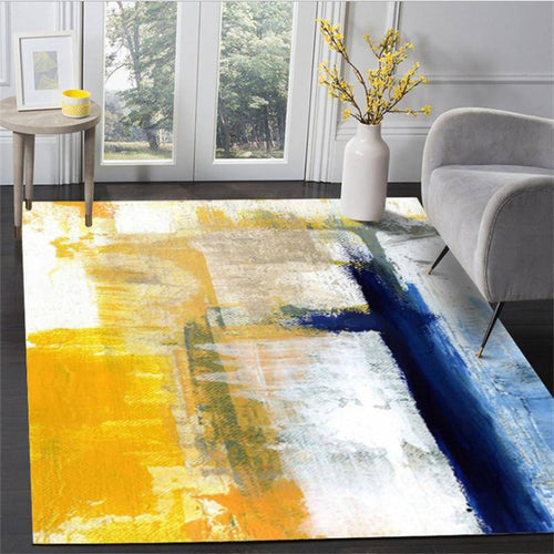 Alfombra rectangular en amarillo y azul Estilo abstracto al óleo