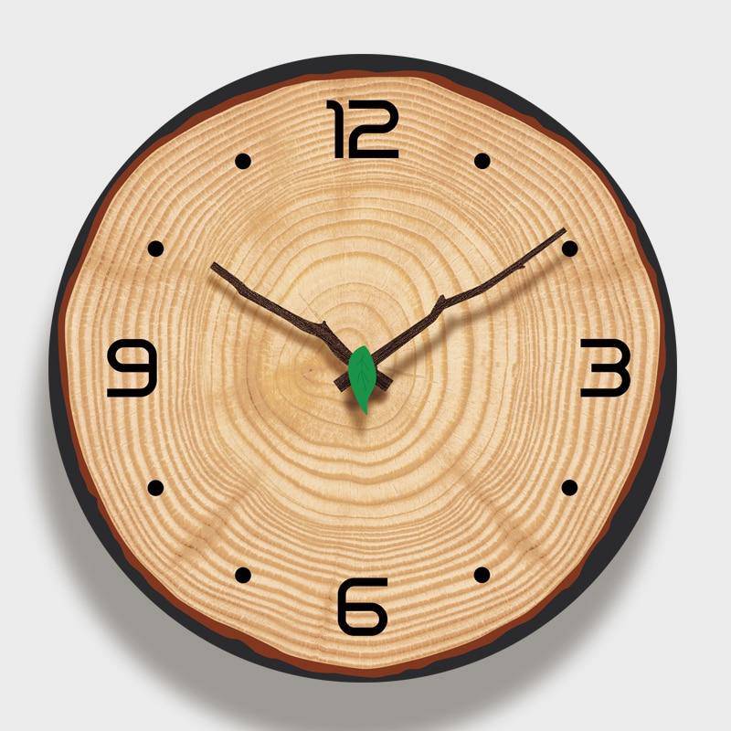 Horloge murale ronde style tronc d'arbre coupé en bois 30cm Open