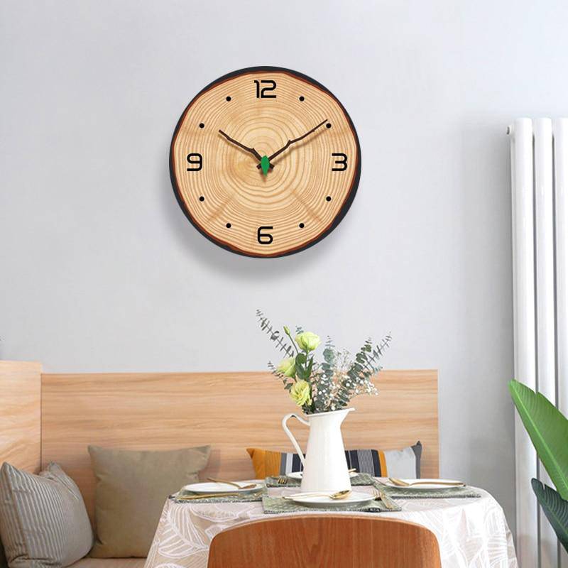 Horloge murale ronde style tronc d'arbre coupé en bois 30cm Open