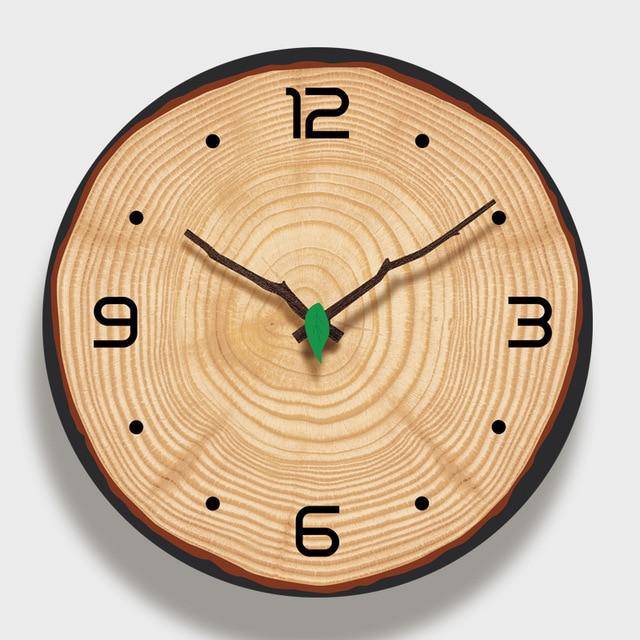 Horloge murale ronde style tronc d'arbre coupé en bois 30cm Open