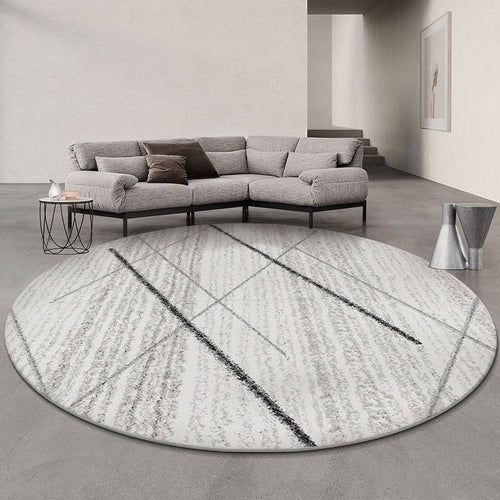 Tapis moderne rond gris aux traits noirs Floor