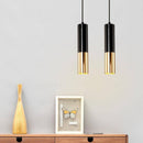 Suspension design LED en tube cylindrique métal noir et doré Faryto