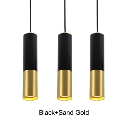 Suspension design LED en tube cylindrique métal noir et doré Faryto - vue 4 sur 7