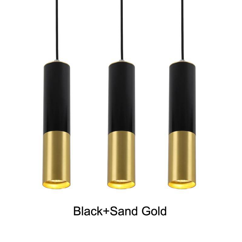 Suspension design LED en tube cylindrique métal noir et doré Faryto - vue 4 sur 7