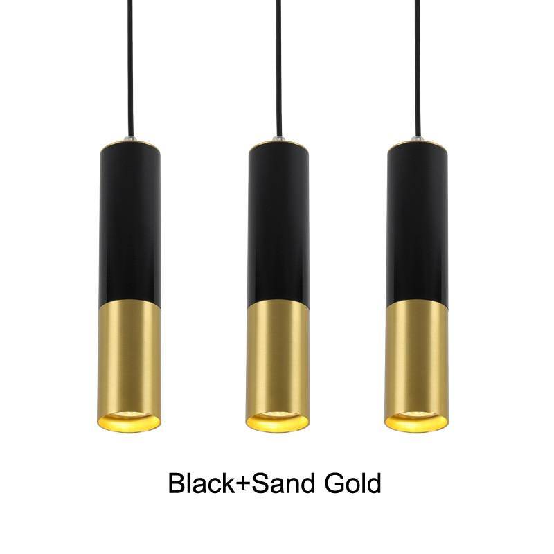 pendant light LED design in black and gold metal cylindrical tube Faryto