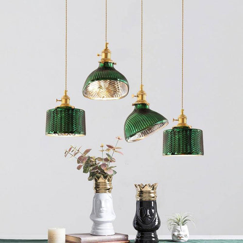 pendant light retro LED with lampshade green Yuja glass