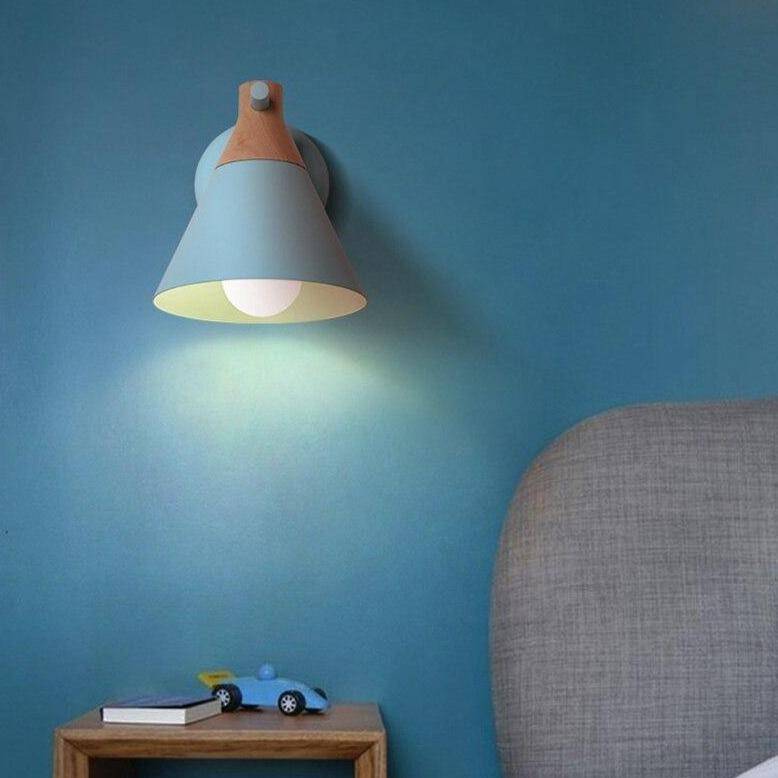 Moderna lámpara de pared LED de madera con pantalla de color Macaron