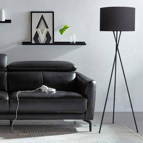 Floor lamp LED tripod design with lampshade in black or white fabric