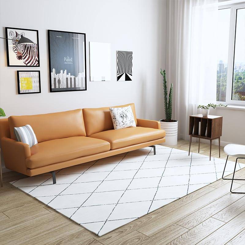 Tapis rectangle berbères blanc à motifs grands carreaux noirs Sala - vue 3 sur 2