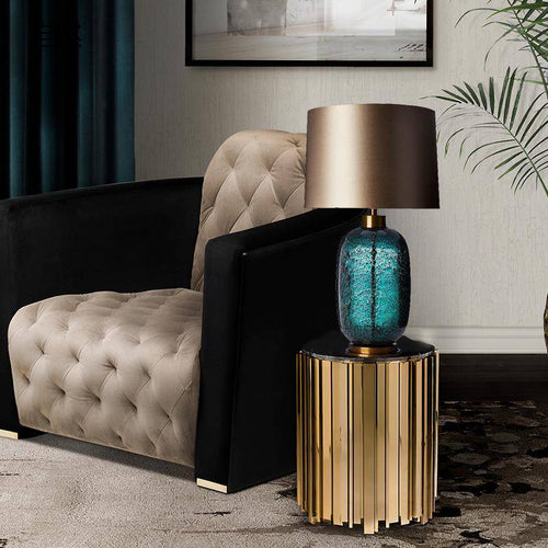 Lampe à poser design LED en verre à motifs avec abat-jour métal - vue 4 sur 3