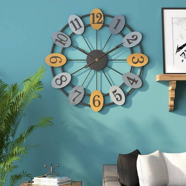 Reloj de pared redondo con números en burbujas de colores 50cm