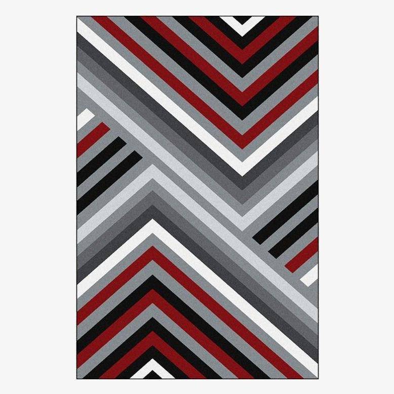 Asymmetric red and grey geometric rectangle carpet