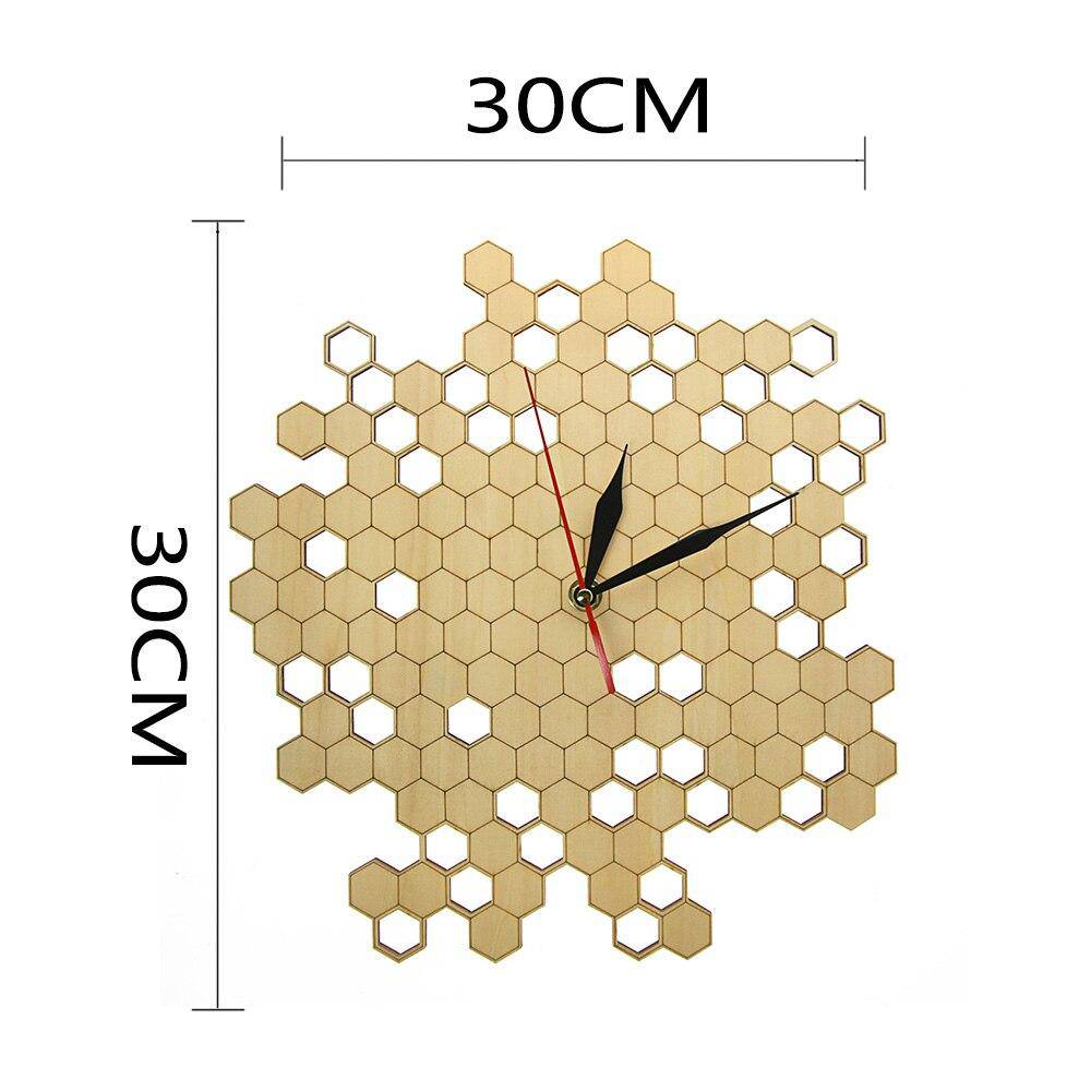 Horloge murale en bois avec alvéoles hexagonales 30cm Nature - vue 5 sur 6