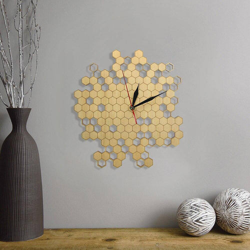 Horloge murale en bois avec alvéoles hexagonales 30cm Nature - vue 2 sur 6