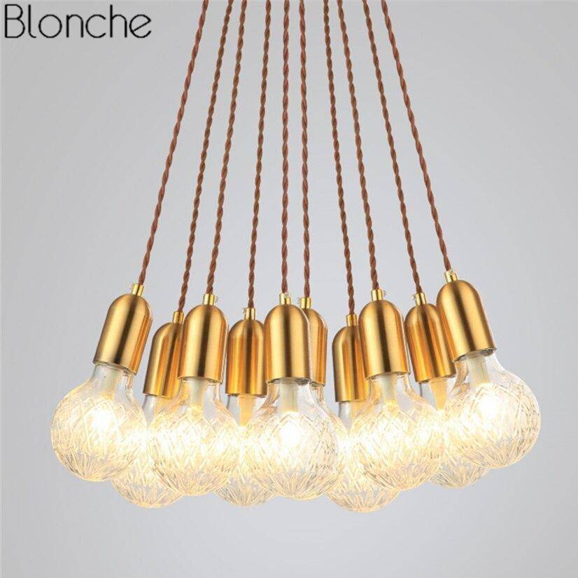 Lustre design doré LED en métal et verre cristal Loft - vue 6 sur 6